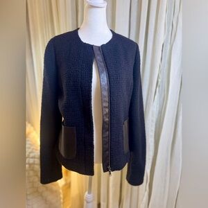 Vince Black Textured Women's Blazer with Leather Accents
